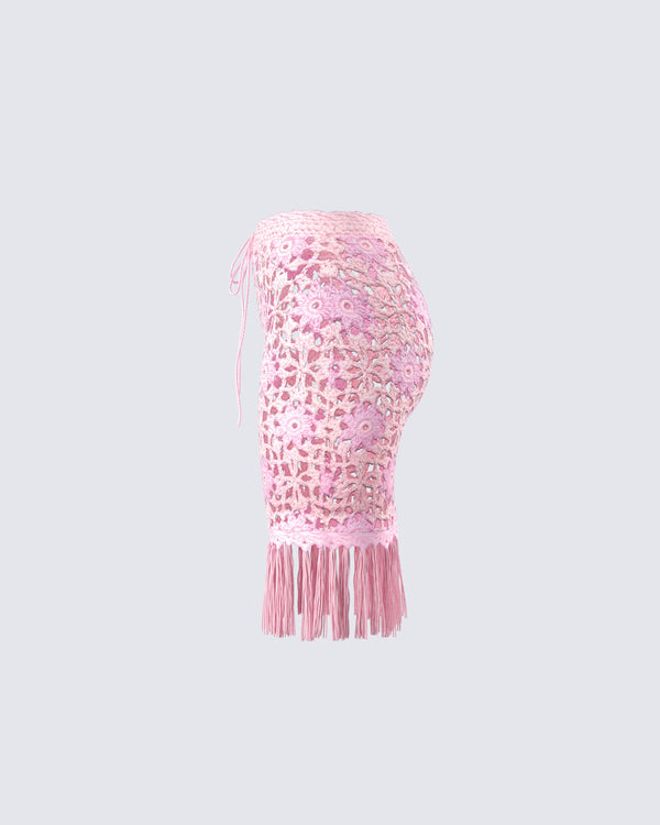 Finesse Aya Pink Floral Crochet Mini Skirt