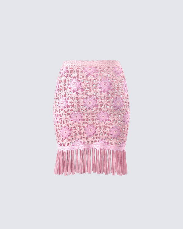 Finesse Aya Pink Floral Crochet Mini Skirt