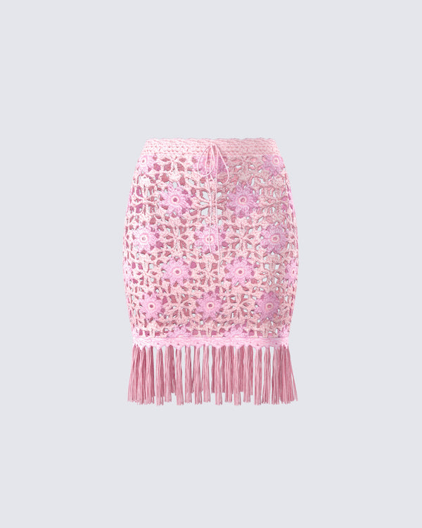 finesse Aya Pink Floral Crochet Mini Skirt