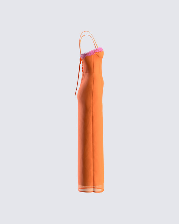Finesse Ayesha Orange Mesh Maxi Dress