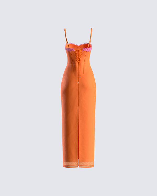 Finesse Ayesha Orange Mesh Maxi Dress