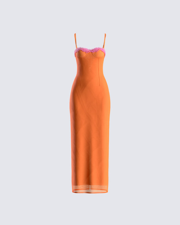 finesse Ayesha Orange Mesh Maxi Dress