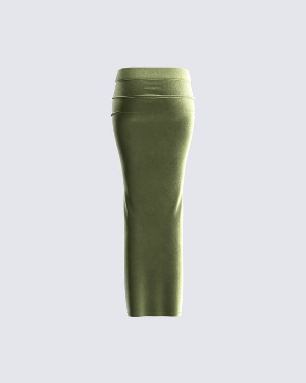 Finesse Ayla Olive Green Velvet Maxi Skirt
