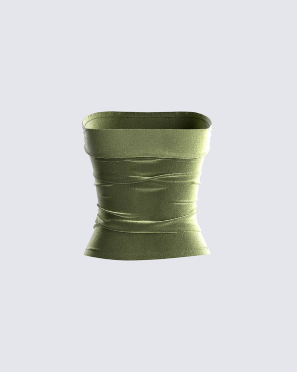 Finesse Ayla Olive Green Velvet Tube Top