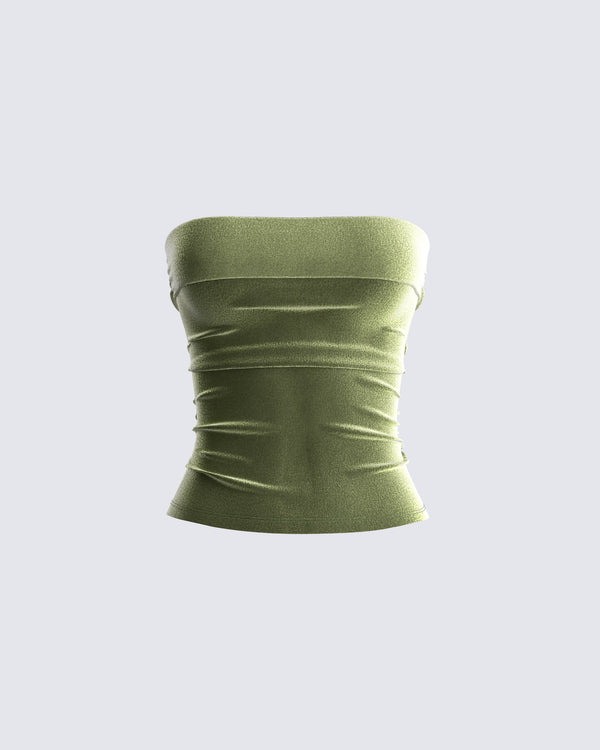 finesse Ayla Olive Green Velvet Tube Top