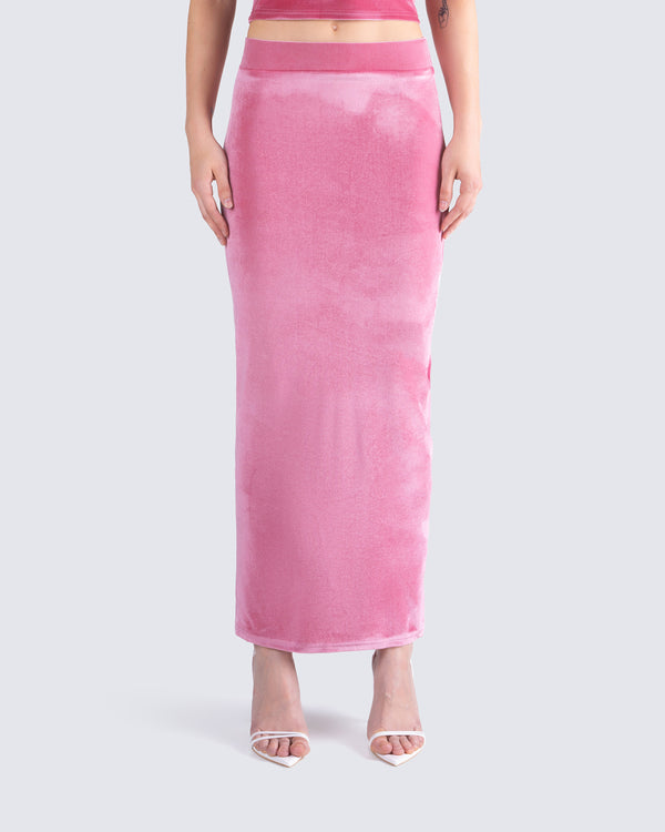 Finesse Ayla Pink Velvet Maxi Skirt