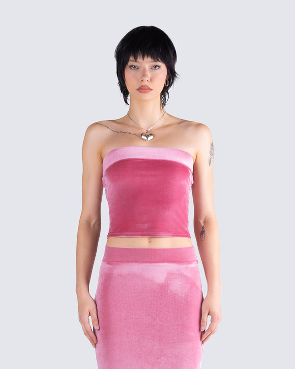 Finesse Ayla Pink Velvet Tube Top