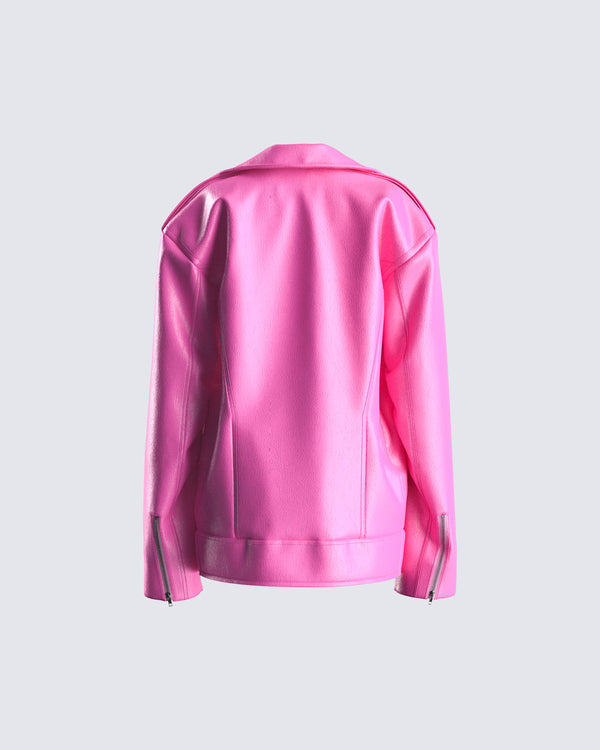 Finesse Ayse Pink Faux Leather Jacket