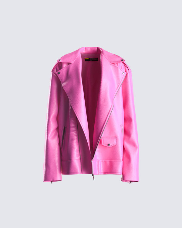 finesse Ayse Pink Faux Leather Jacket