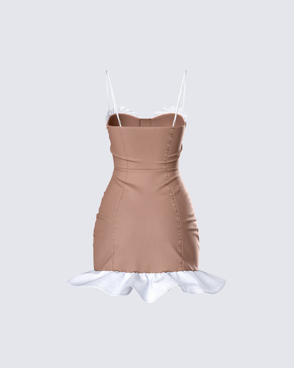 Finesse Aza Taupe Lace Up Mini Dress