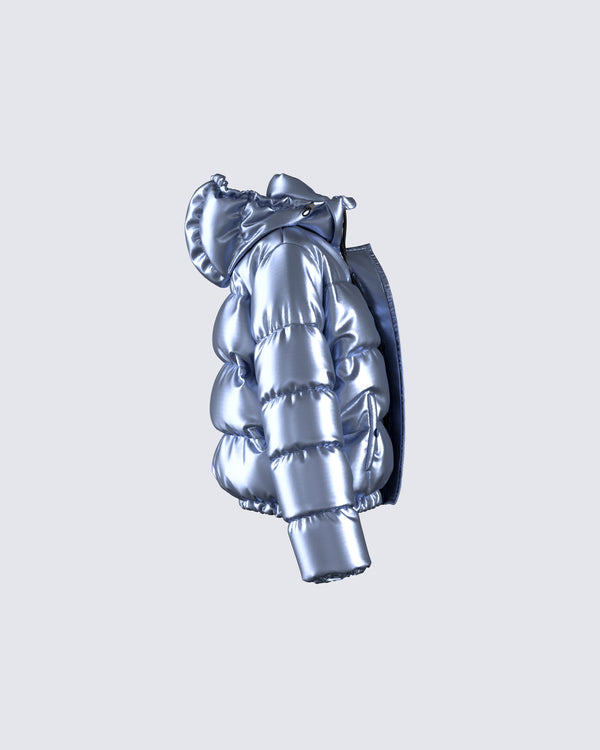 Finesse Azalea Blue Metallic Puffer Jacket