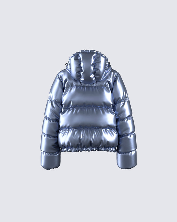 Finesse Azalea Blue Metallic Puffer Jacket