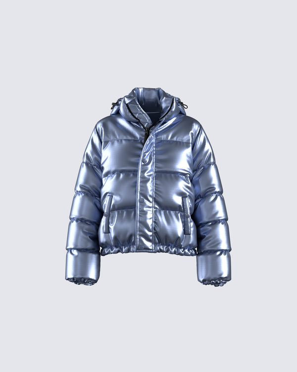 finesse Azalea Blue Metallic Puffer Jacket