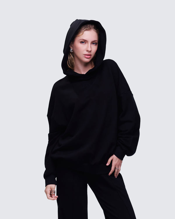 Finesse Azariah Black Oversized Hoodie Top