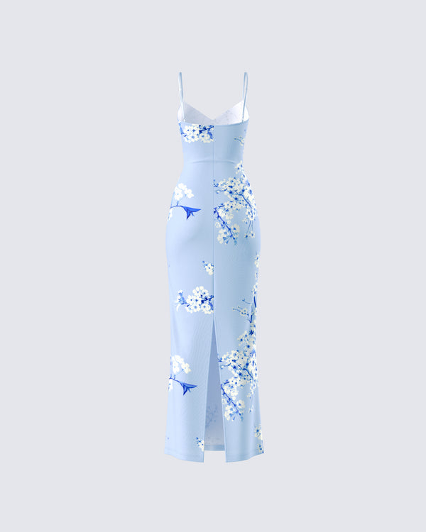 Finesse Azura Blue Floral Bodycon Maxi