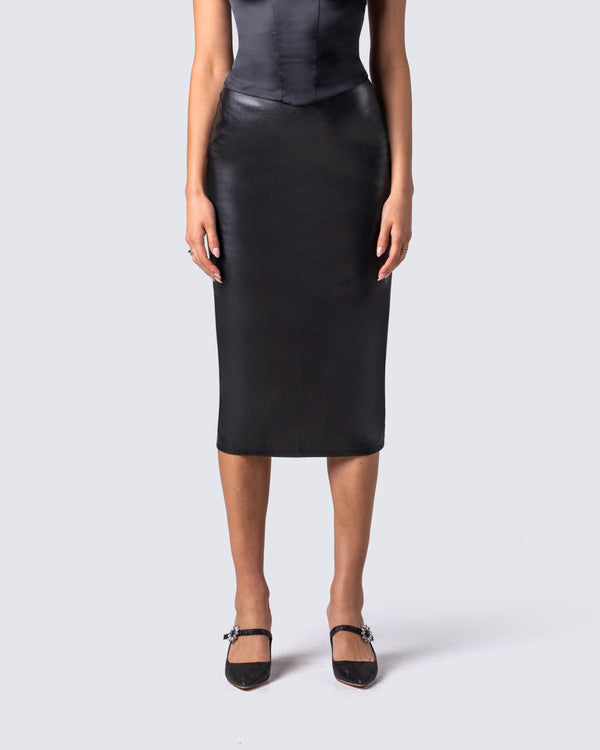 Finesse Badu Black Vegan Leather Skirt
