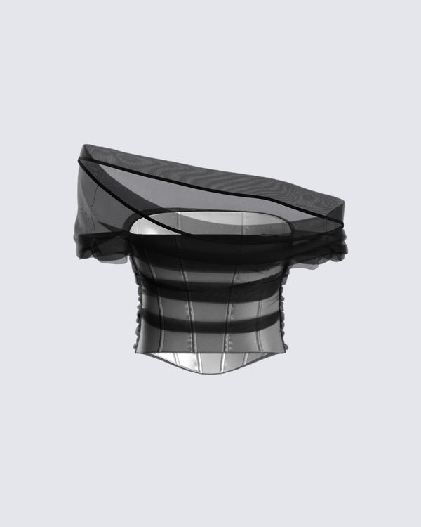 Finesse Baer Black Tulle Off Shoulder Top