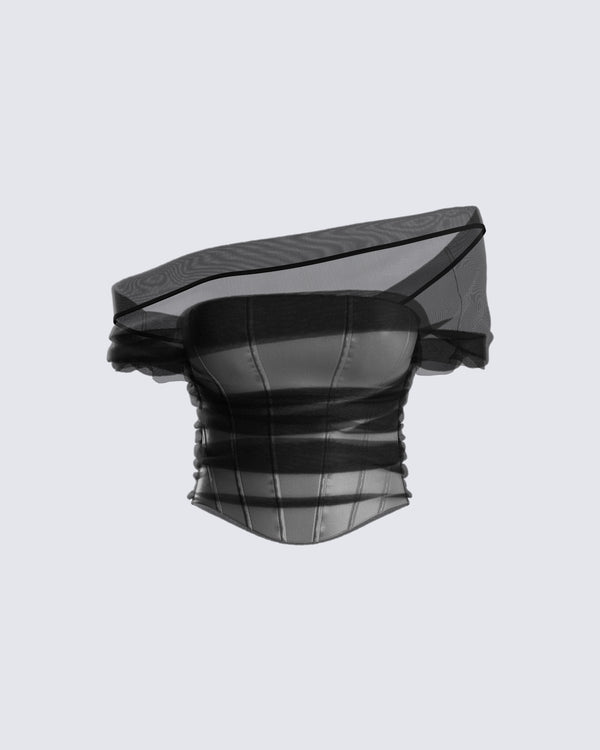finesse Baer Black Tulle Off Shoulder Top