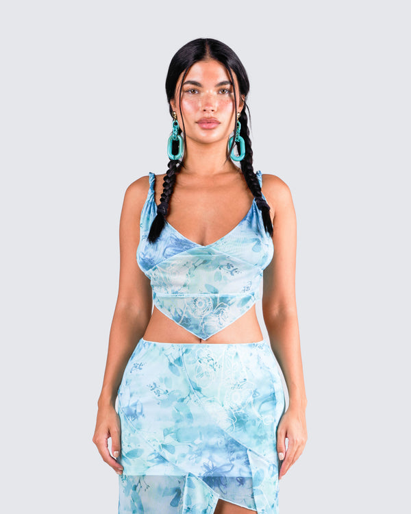 Finesse Bahia Mint Floral Print Top