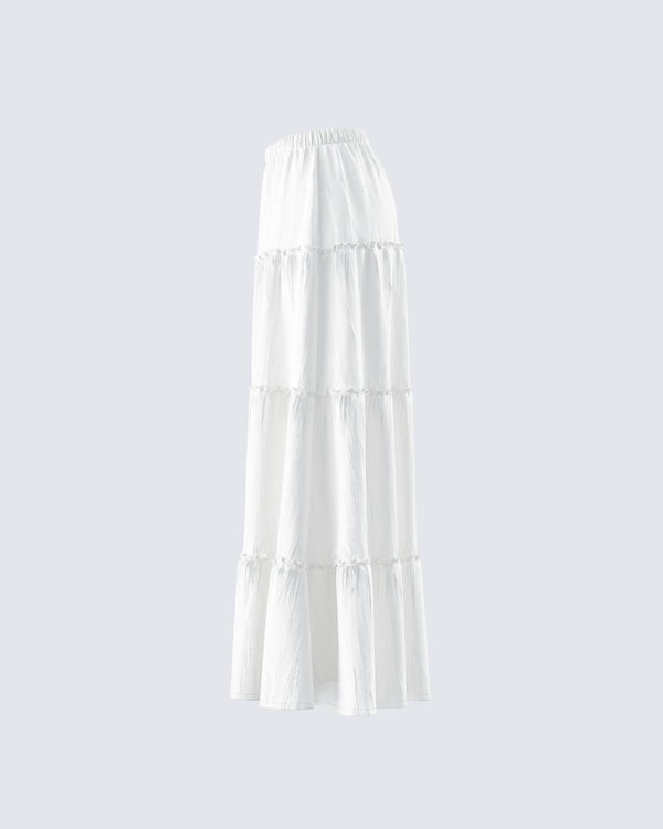 Finesse Bailee White Tiered Midi Skirt