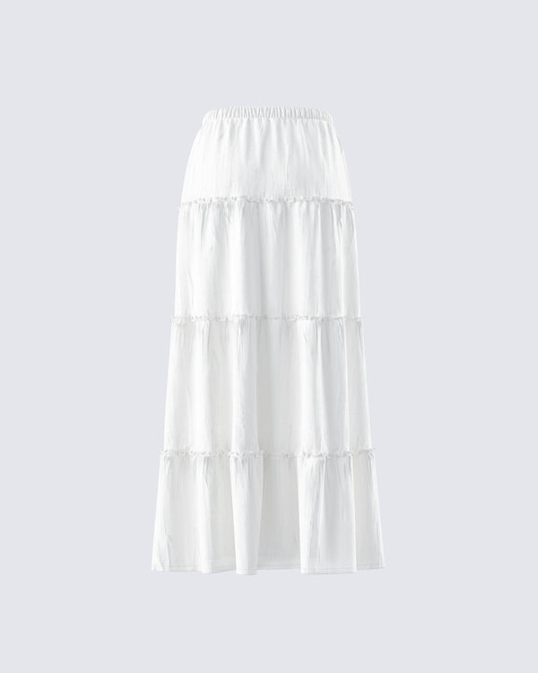 Finesse Bailee White Tiered Midi Skirt