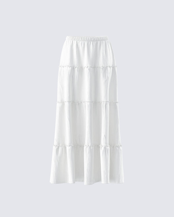 finesse Bailee White Tiered Midi Skirt