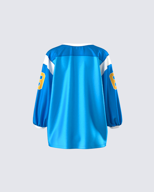 Finesse Bea Blue Graphic Sports Jersey Top