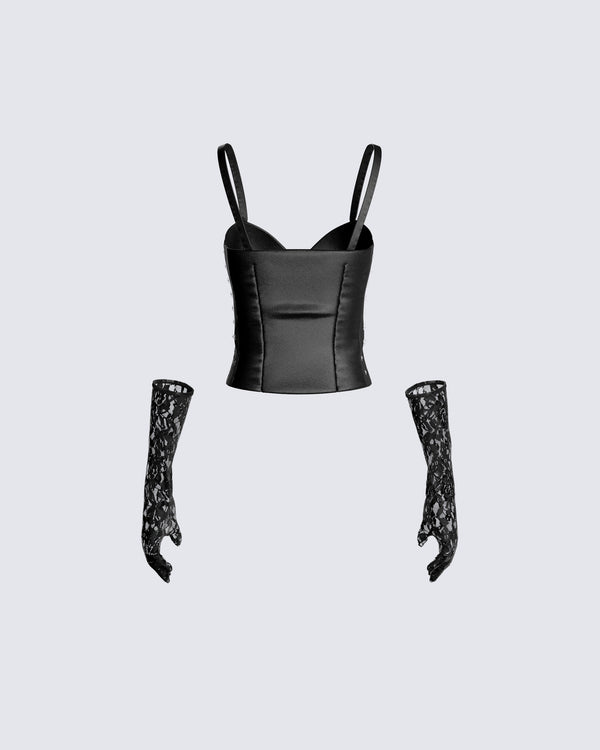 Finesse Beatrix Black Corset Top & Gloves
