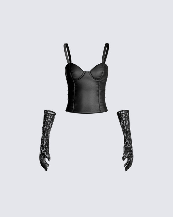 finesse Beatrix Black Corset Top & Gloves