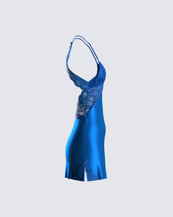 Finesse Bernadette Blue Lace Satin Dress