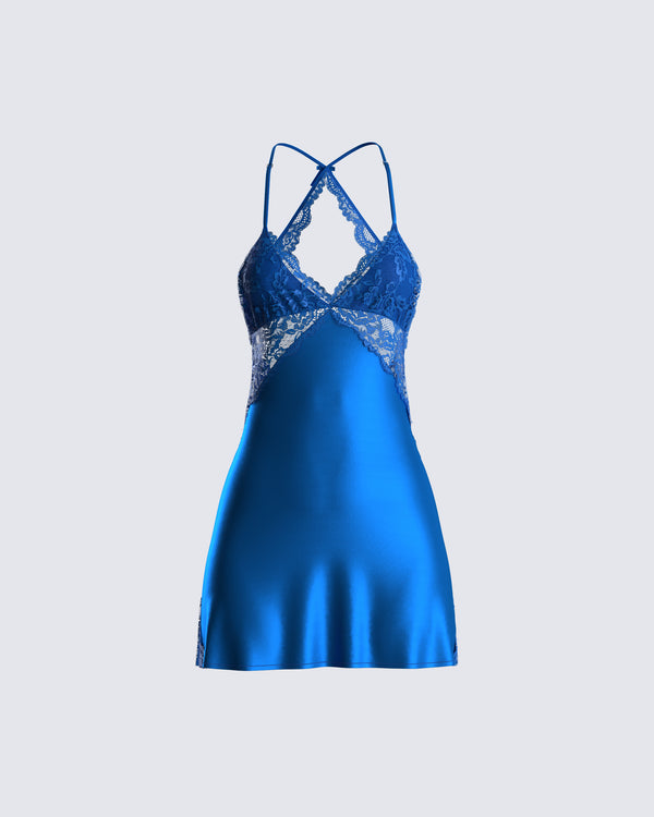 finesse Bernadette Blue Lace Satin Dress