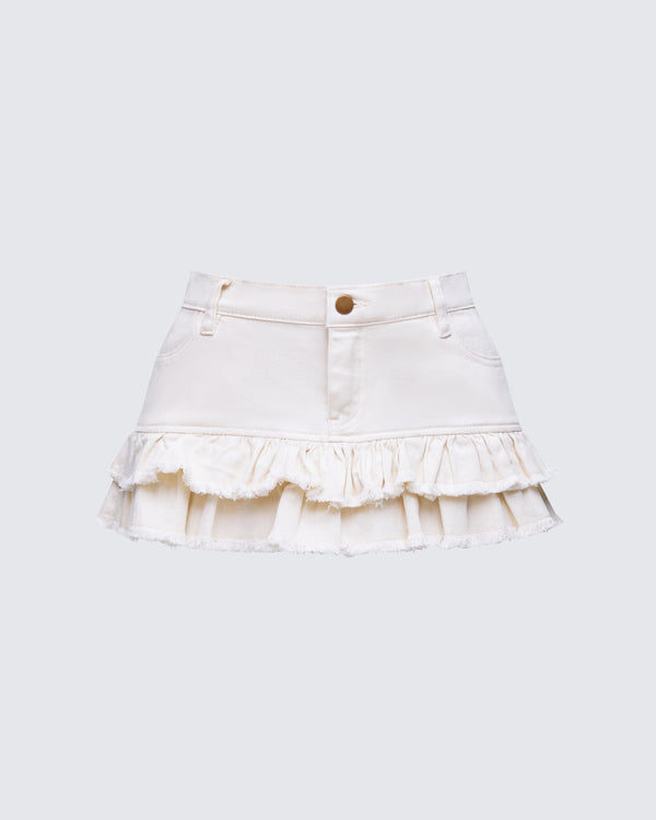 finesse Bernie Ivory Denim Ruffle Mini Skirt