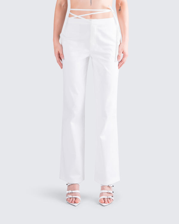 Finesse Bessie Ivory Low Rise Tie Pant