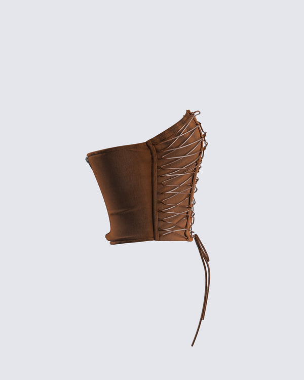 Finesse Bette Brown Lace Up Top