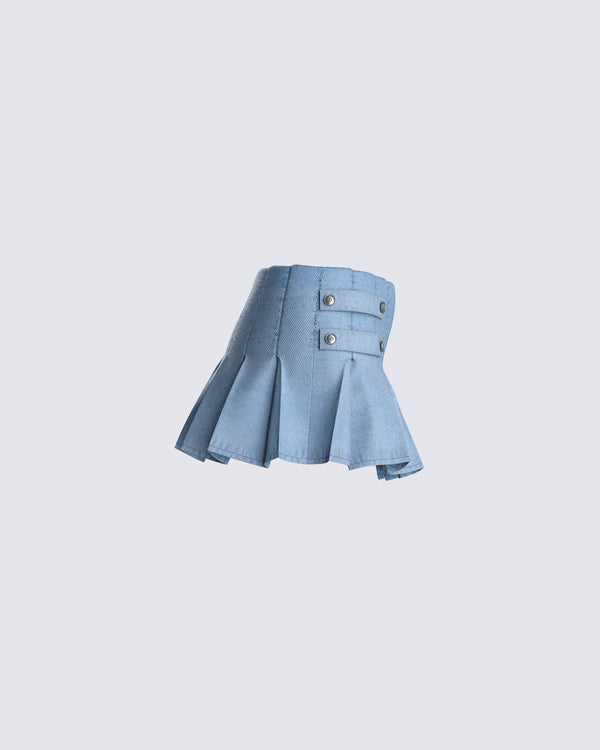 Finesse Beverly Denim Pleated Skirt