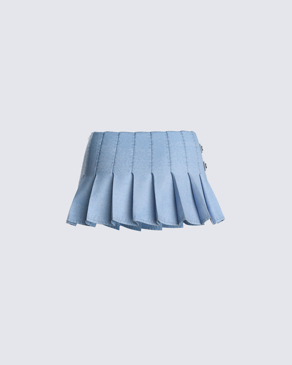 Finesse Beverly Denim Pleated Skirt