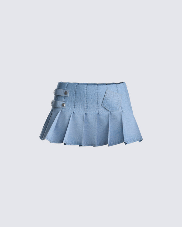 finesse Beverly Denim Pleated Skirt