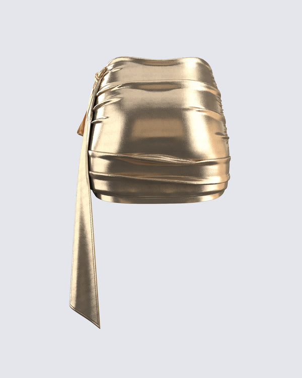 Finesse Bianca Metallic Gold Drape Skirt