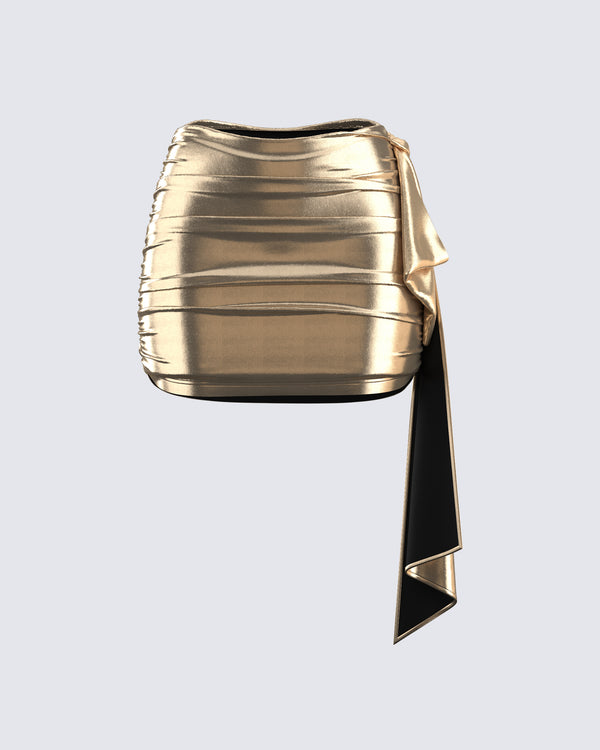 finesse Bianca Metallic Gold Drape Skirt