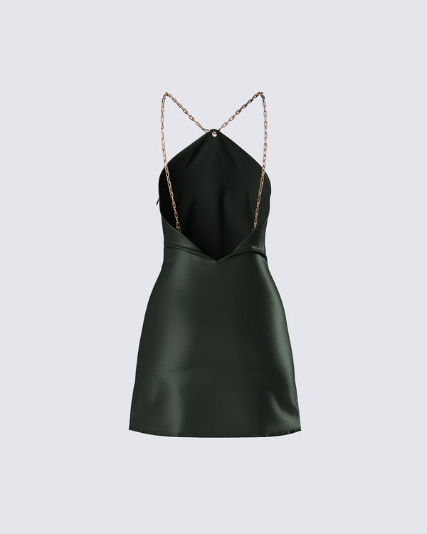 Finesse Bindi Olive Green Satin Mini Dress