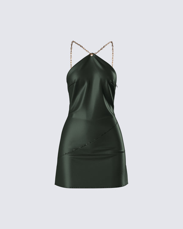 finesse Bindi Olive Green Satin Mini Dress