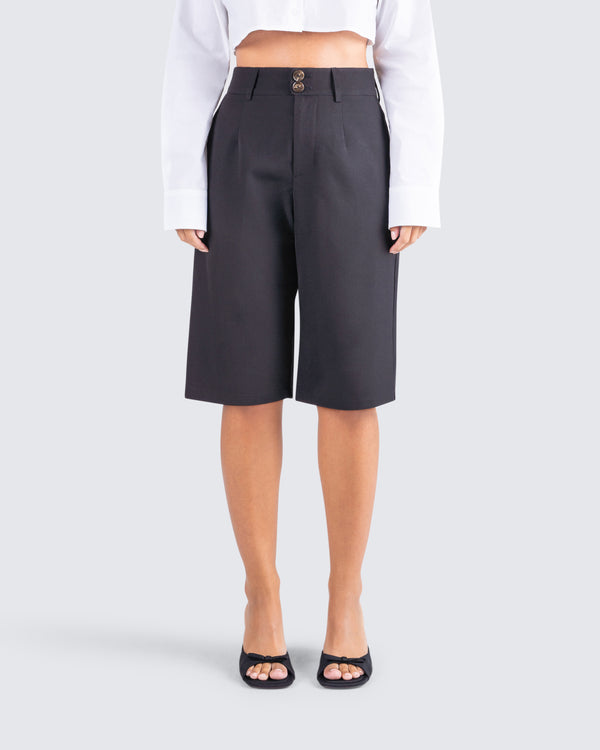 Finesse Birna Black Crepe Bermuda Shorts