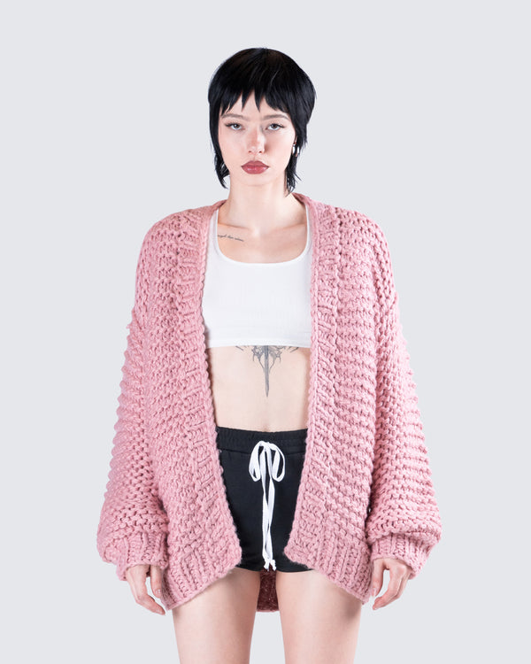 Finesse Blaise Pink Chunky Hand Knit Cardigan