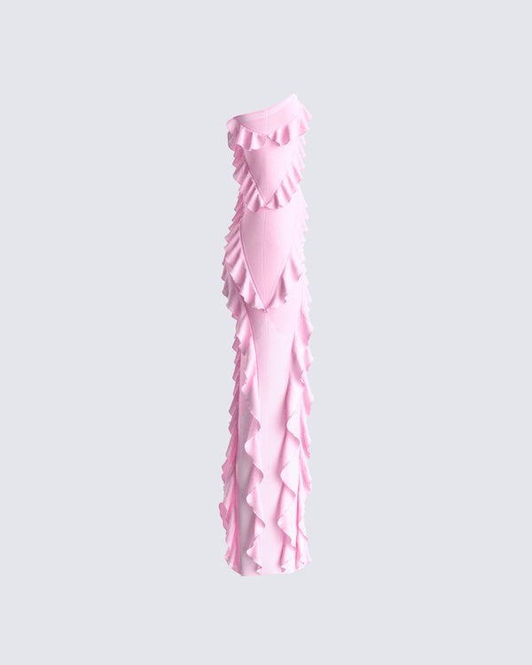 Finesse Blanche Pink Mesh Ruffle Dress