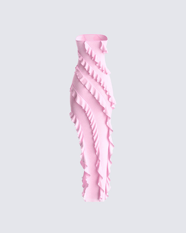 Finesse Blanche Pink Mesh Ruffle Dress