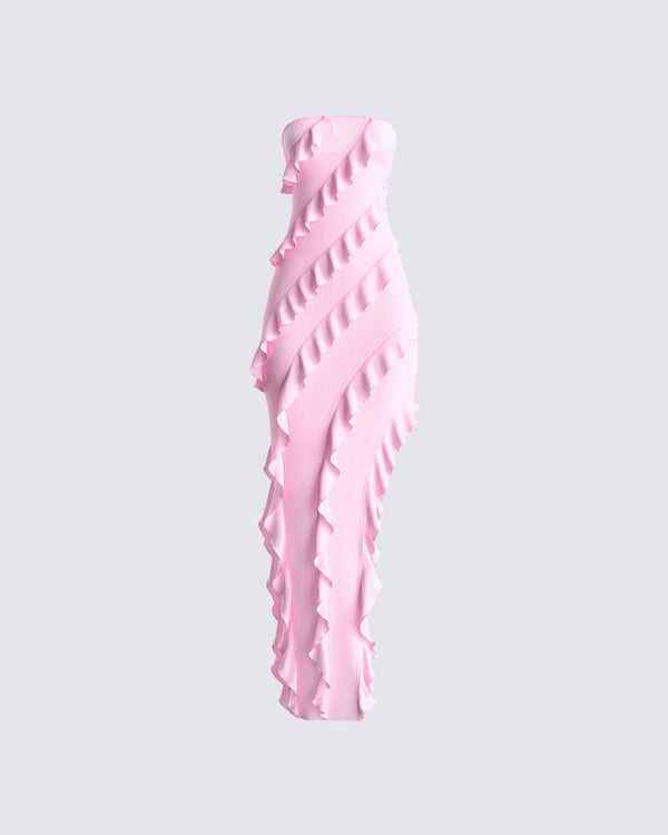 finesse Blanche Pink Mesh Ruffle Dress