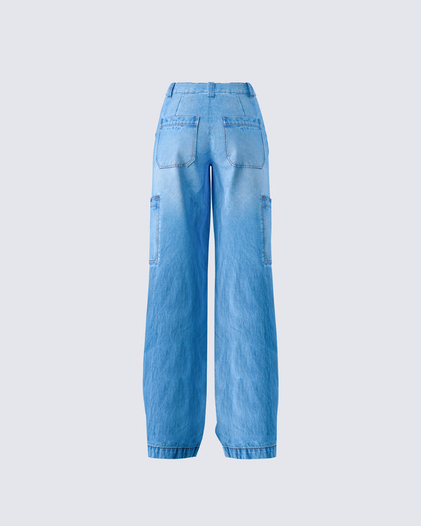 Finesse Blossom Blue Cargo Denim Pant