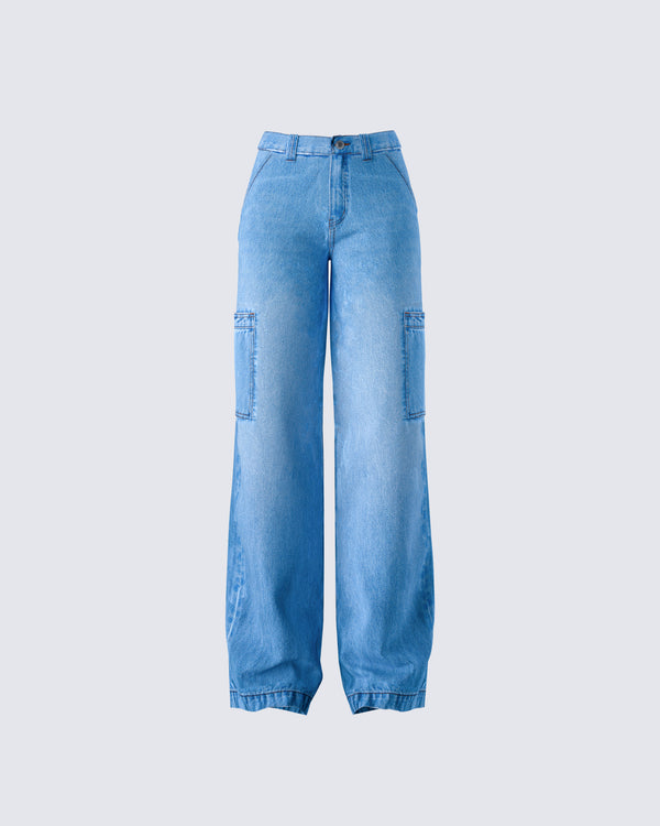 finesse Blossom Blue Cargo Denim Pant