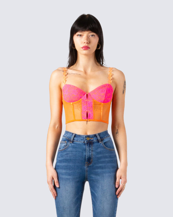 Finesse Bonnie Orange Corset Top
