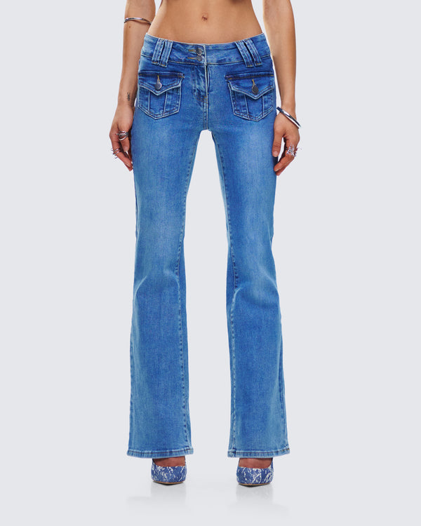 Finesse Bri Blue Denim Patch Pocket Jean